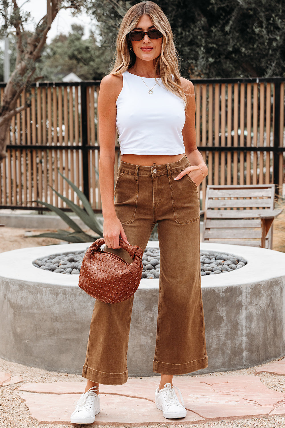 Denim High Rise Cropped Wide Leg Jeans