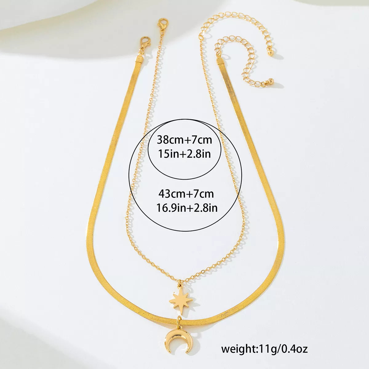 2 Piece 18K Gold-Plated Moon & Star Necklace