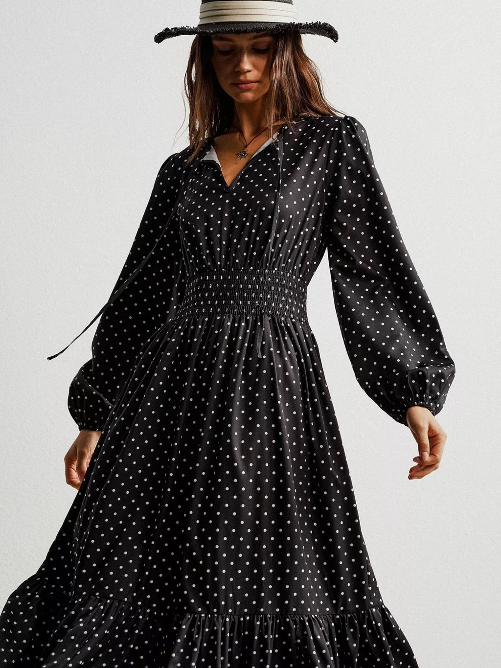 Polka Dot Long Sleeve Maxi Dress