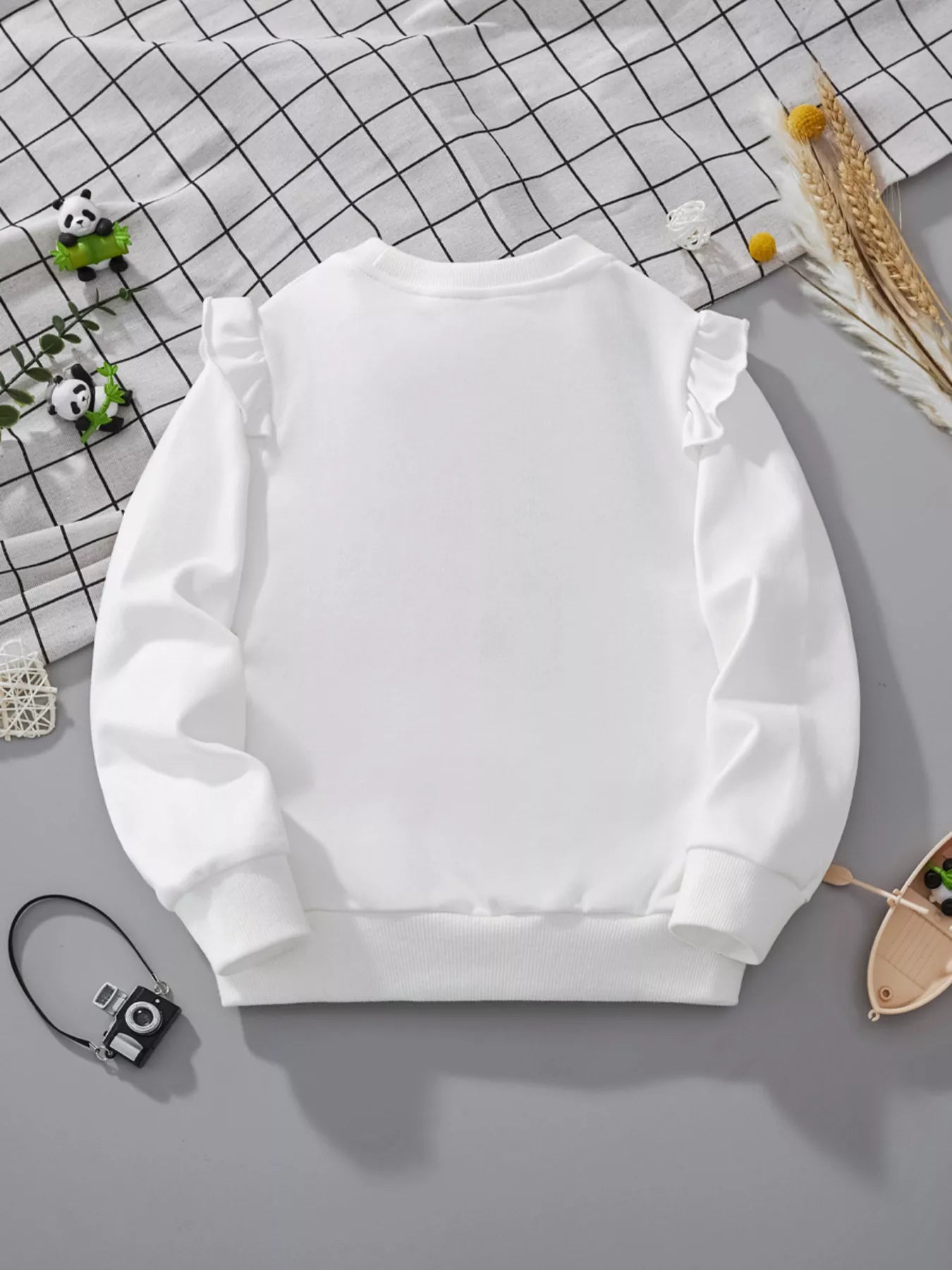 Children's Cat Graphic Ruffle Sleeve Sweatshirt