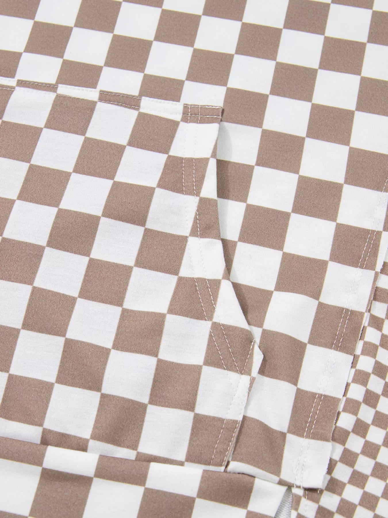 Checkered Pattern Oversized Drawstring Hoodie