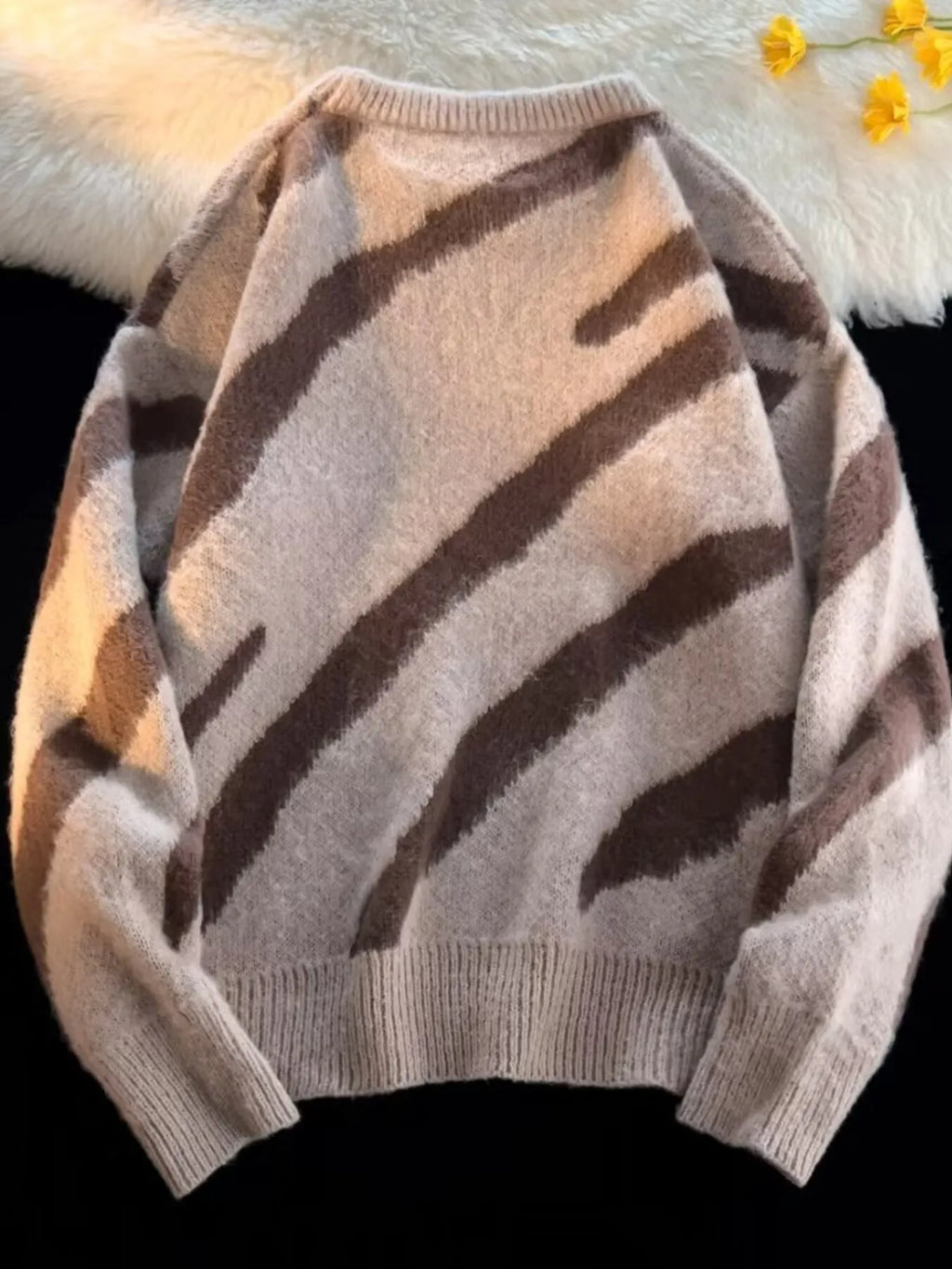 Men's Striped Fuzzy Knit Pullover Sweater