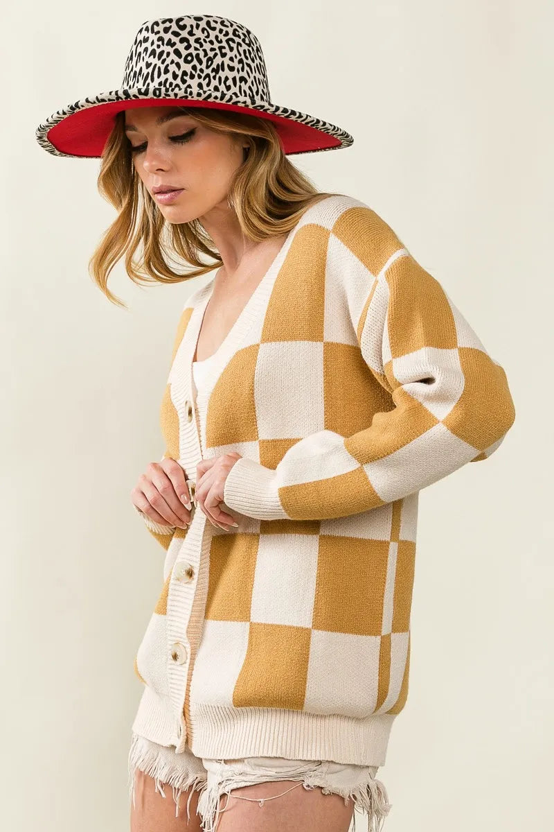 BiBi Checked V-neck Cardigan