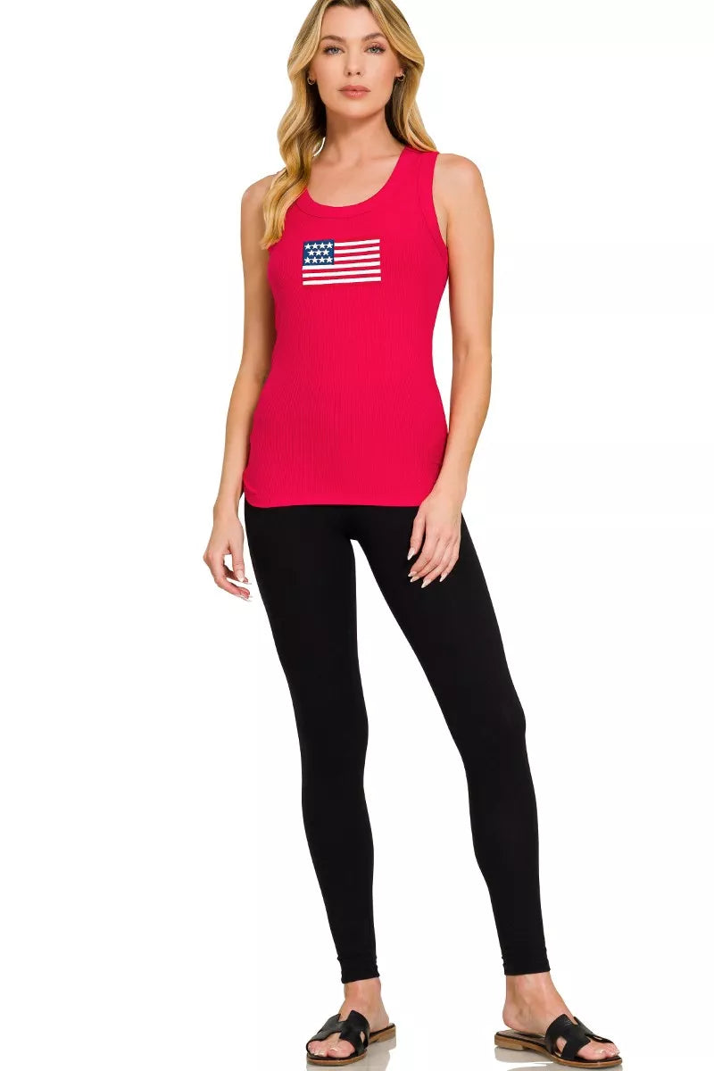 Zenana Ribbed American Flag Scoop Neck Tank Top