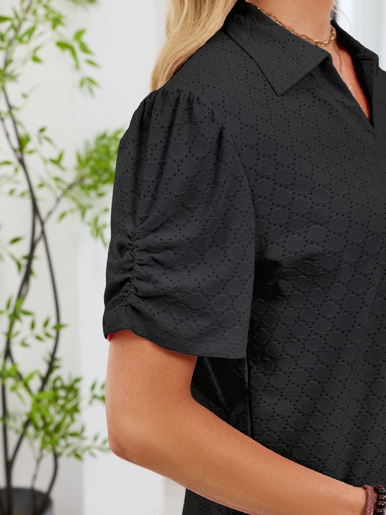 Eyelet Short Sleeve Blouse