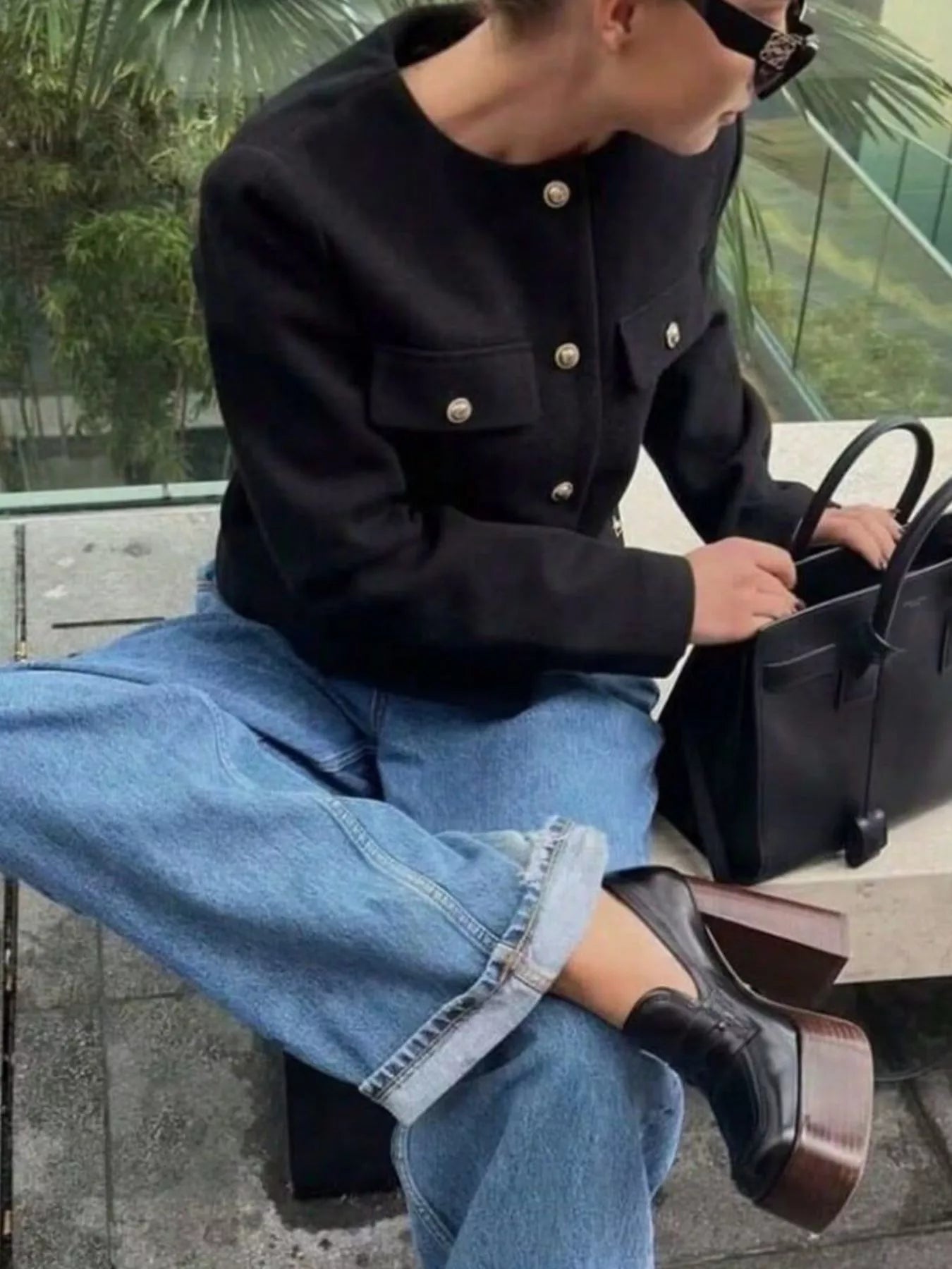 Tweed Button Up Cropped Outerwear