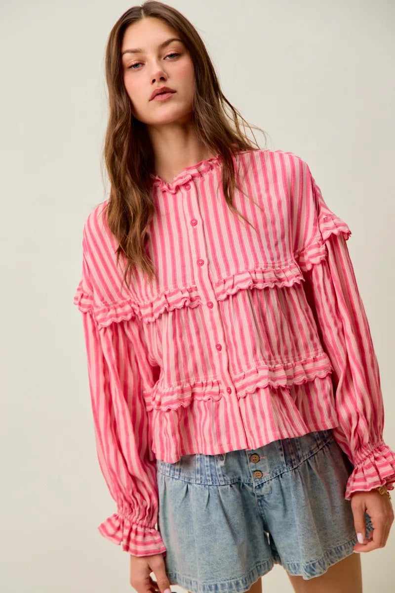 SO ME Variegated Stripe Reversible Flowy Boho Blouse