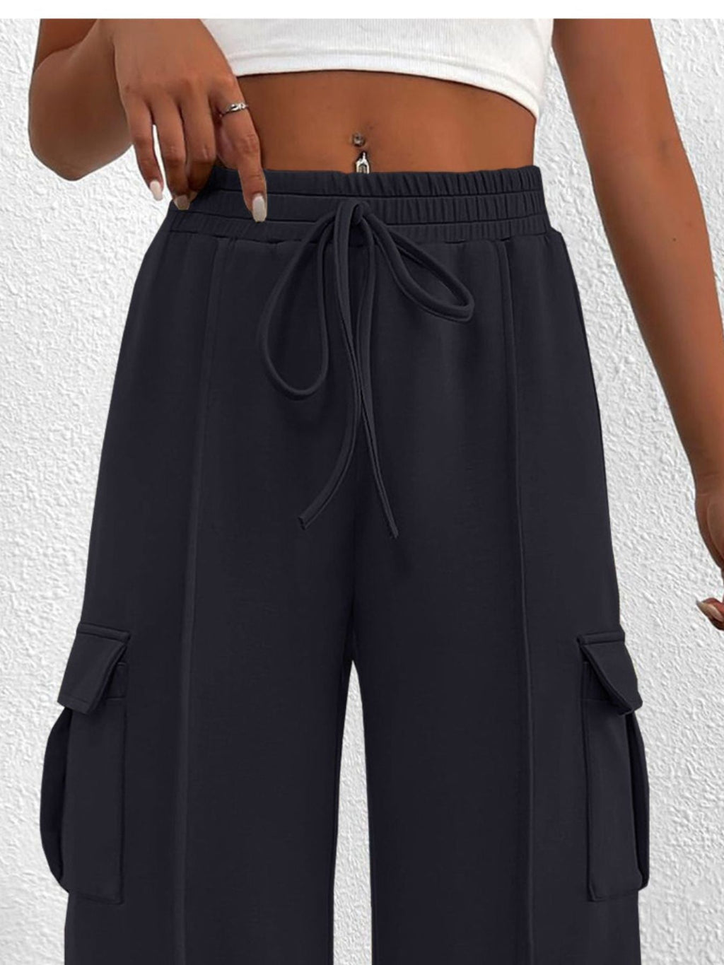 Casual High Waist Cargo Pants with Drawstring