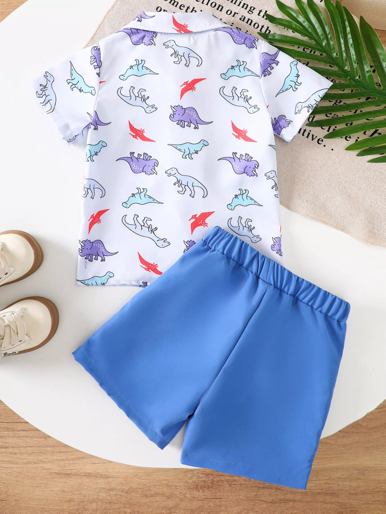 Children's Dinosaur Print Button-Up Shirt & Shorts Set