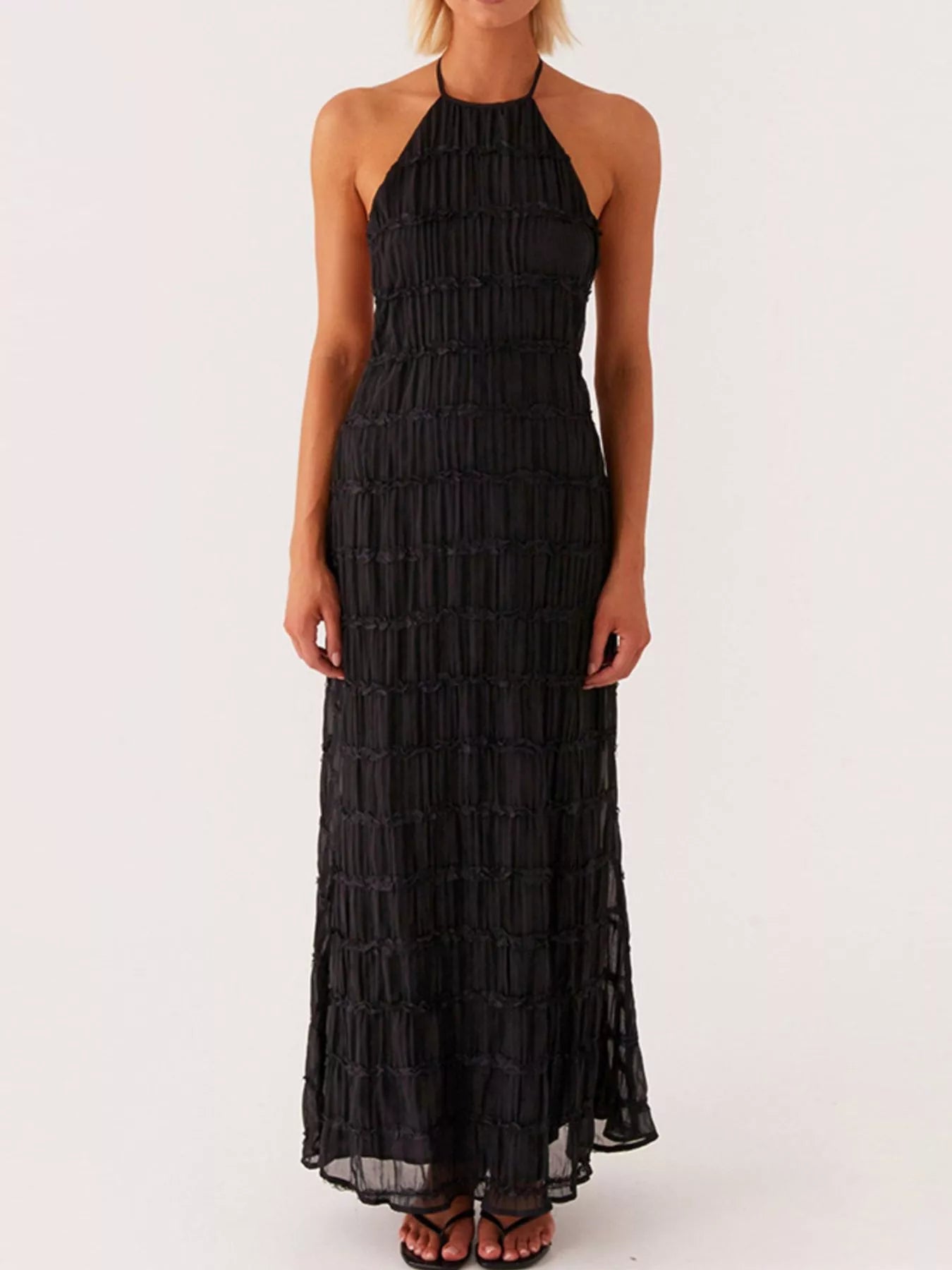 Ruched Halter Neck Maxi Dress