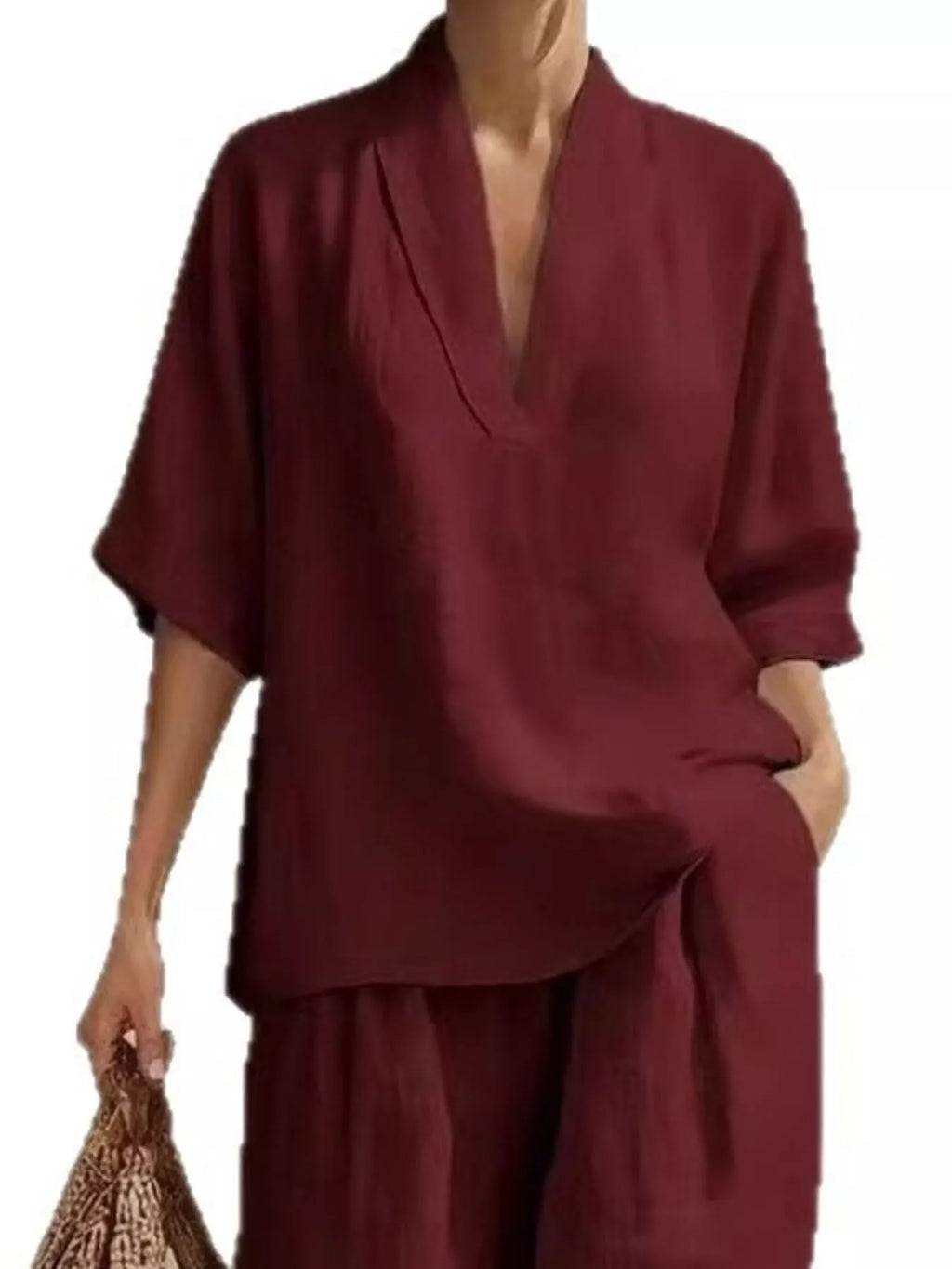 Full Size Half Sleeve Top and Wide Leg Pants Set Plus Size