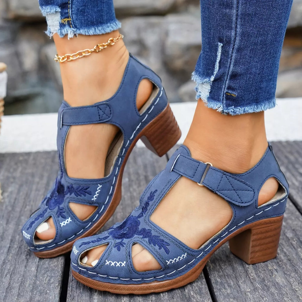 Cutout Block Heels Sandals