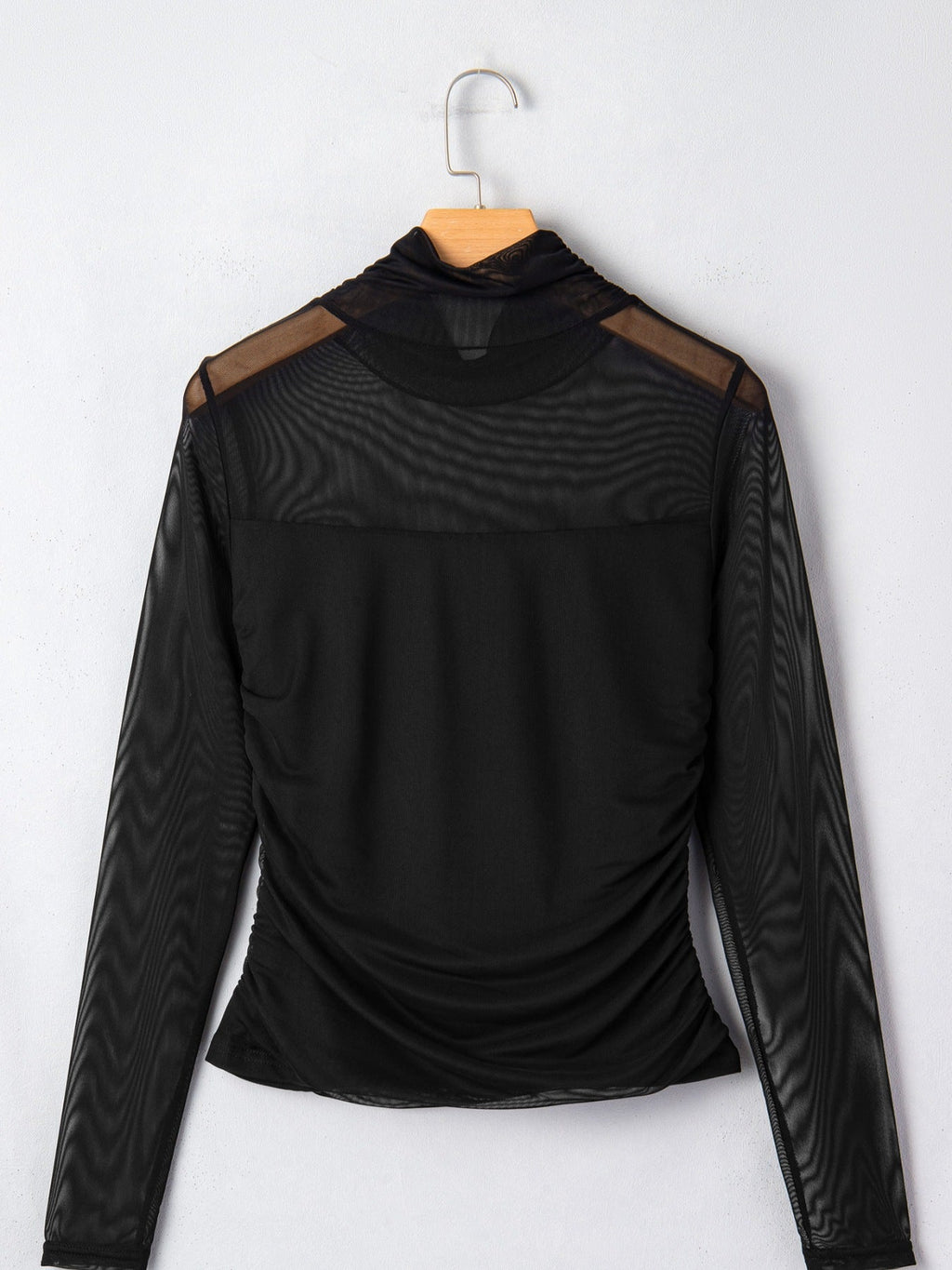 Sheer Mesh Patchwork High Neck Long Sleeve Top