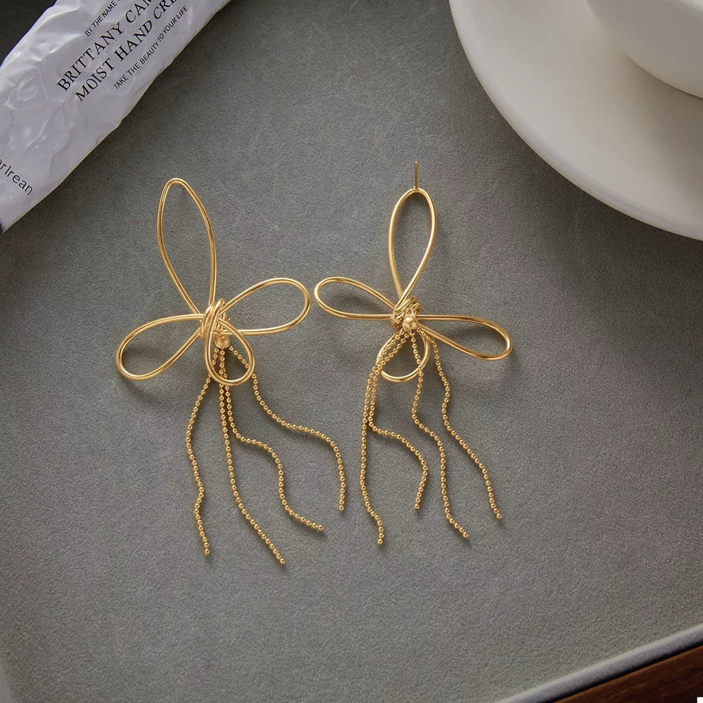 18K Gold-Plated Tassel Bow Earrings