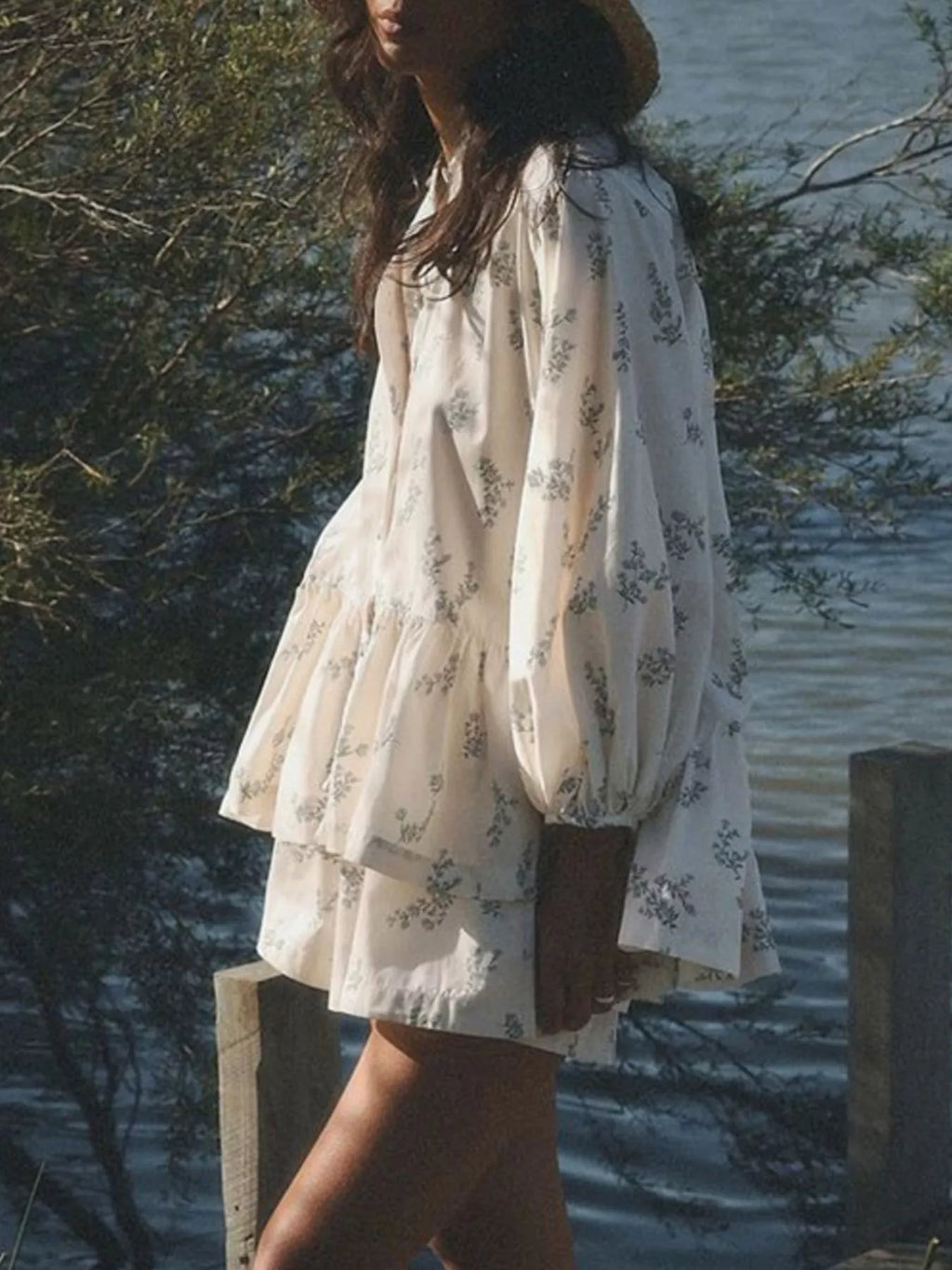 Floral Print Balloon Sleeve Top and Shorts Set