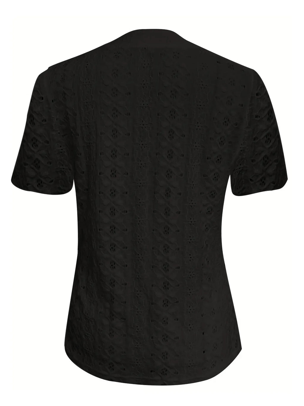 Openwork Notched Short Sleeve Top