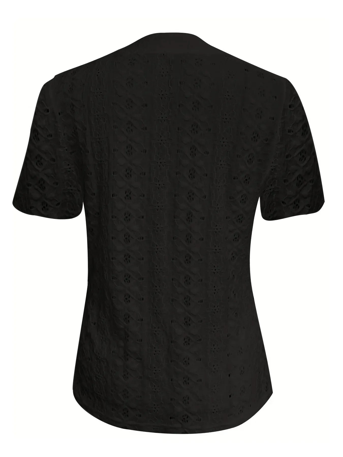 Openwork Notched Short Sleeve Top