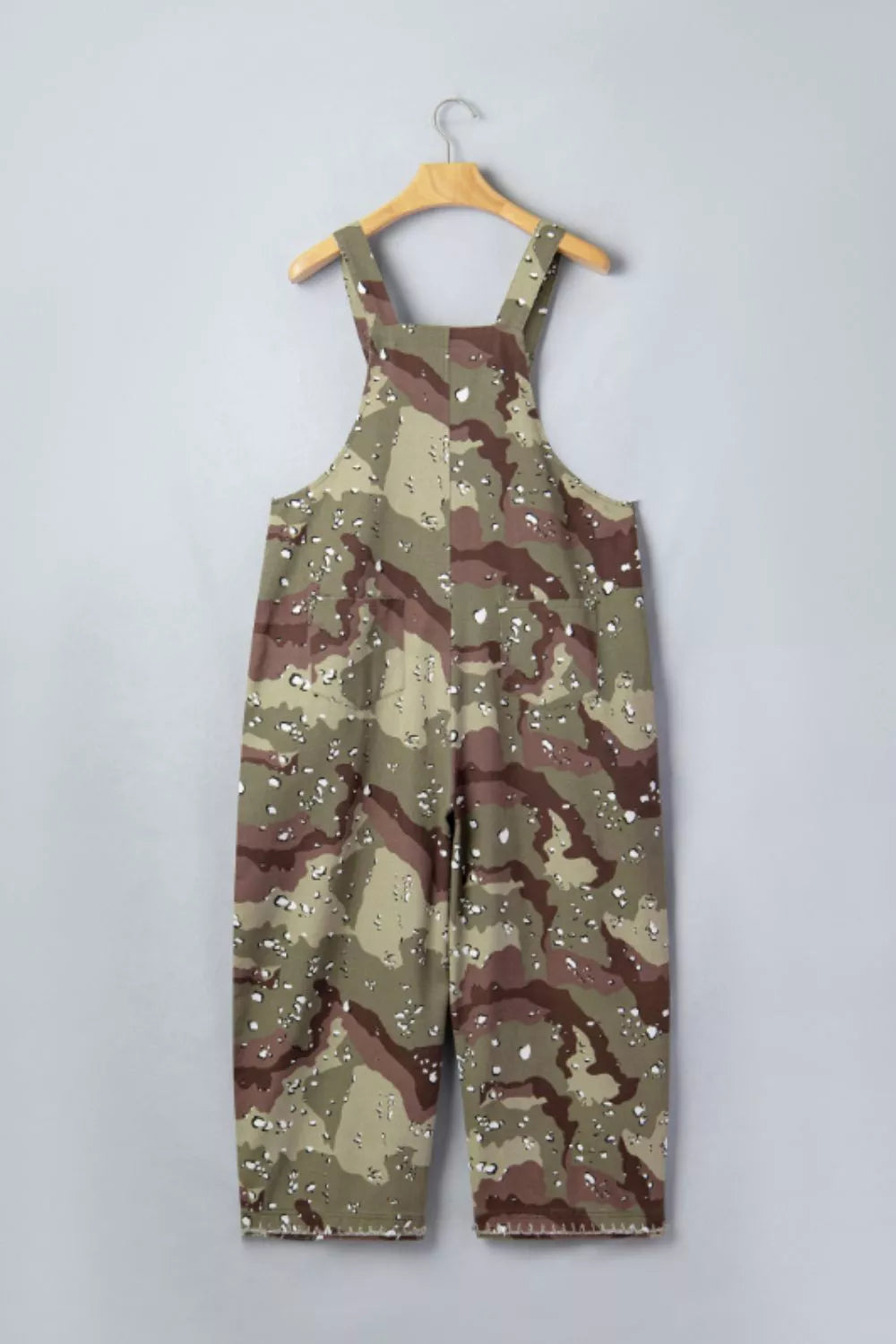 Camouflage Print Leopard Detail Loose Denim Overall Cropped Jumpsuit