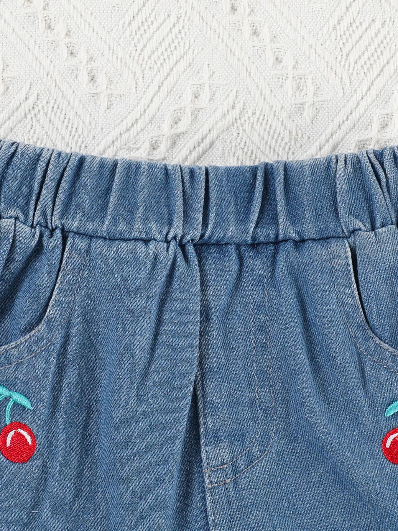 Children's Ruffle Trim Top & Denim Shorts Set