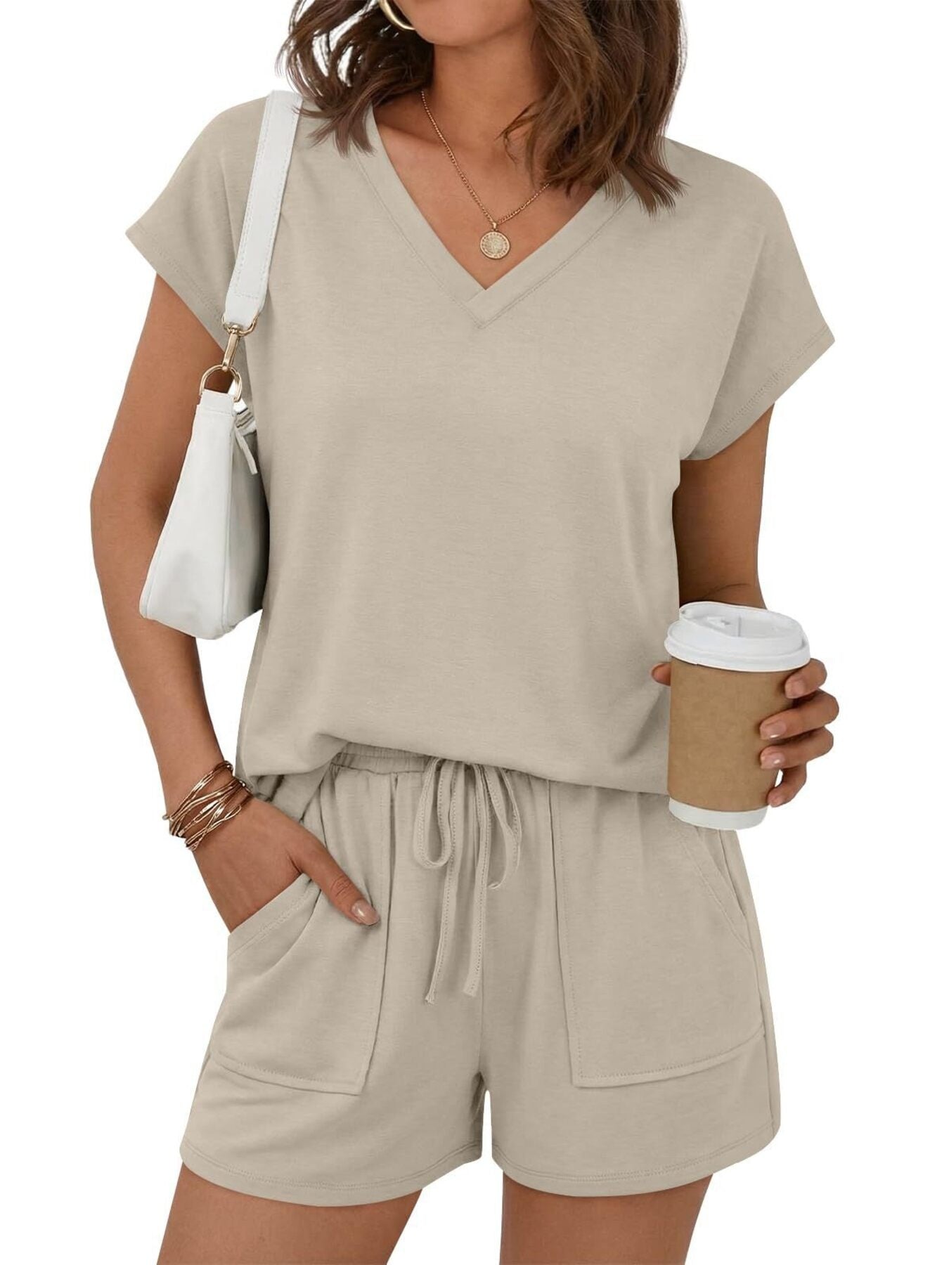 Casual V-Neck T-Shirt and Shorts Set
