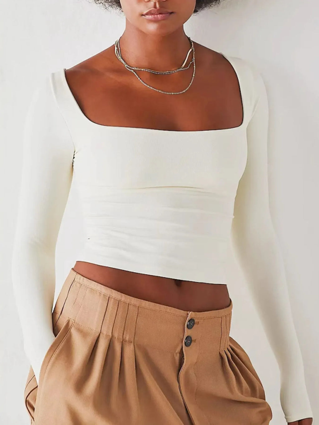 Square Neck Fitted Long Sleeve T-Shirt