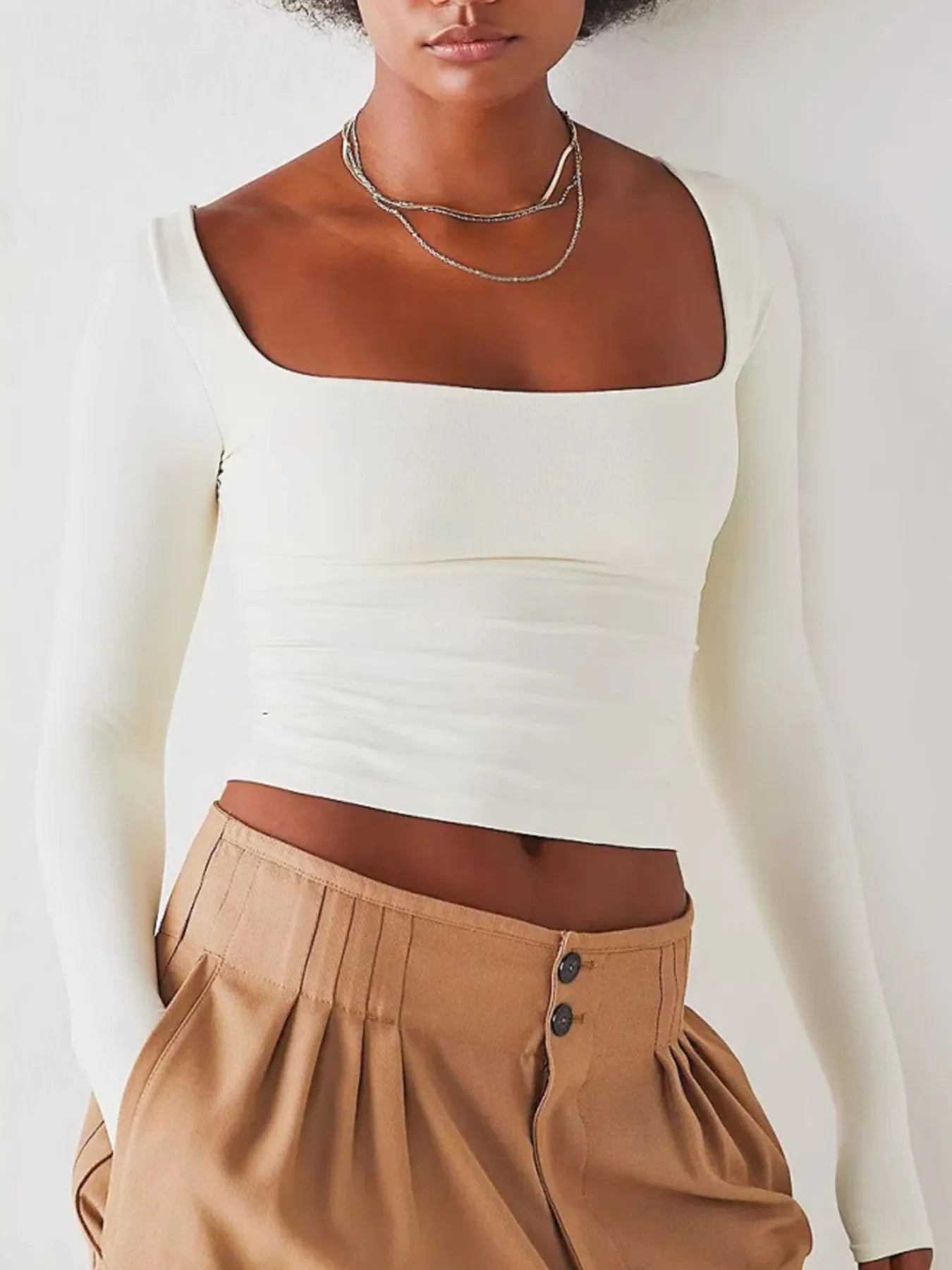 Square Neck Fitted Long Sleeve T-Shirt