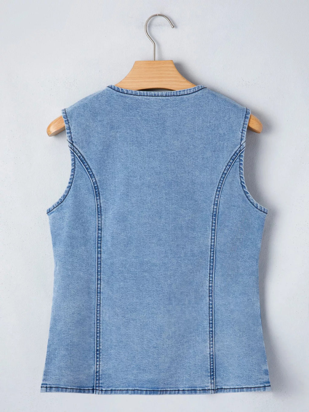 Buttoned Front Slit Denim Vest
