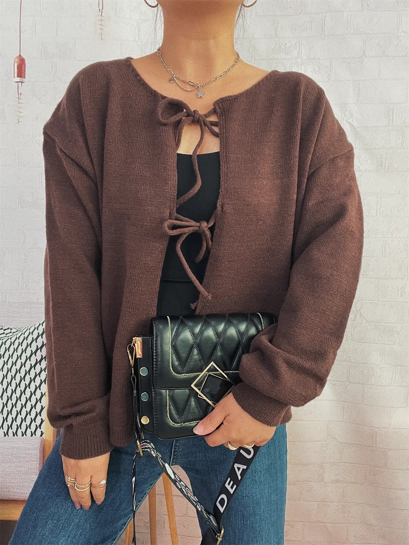 Tie Front Drop Shoulder Cardigan