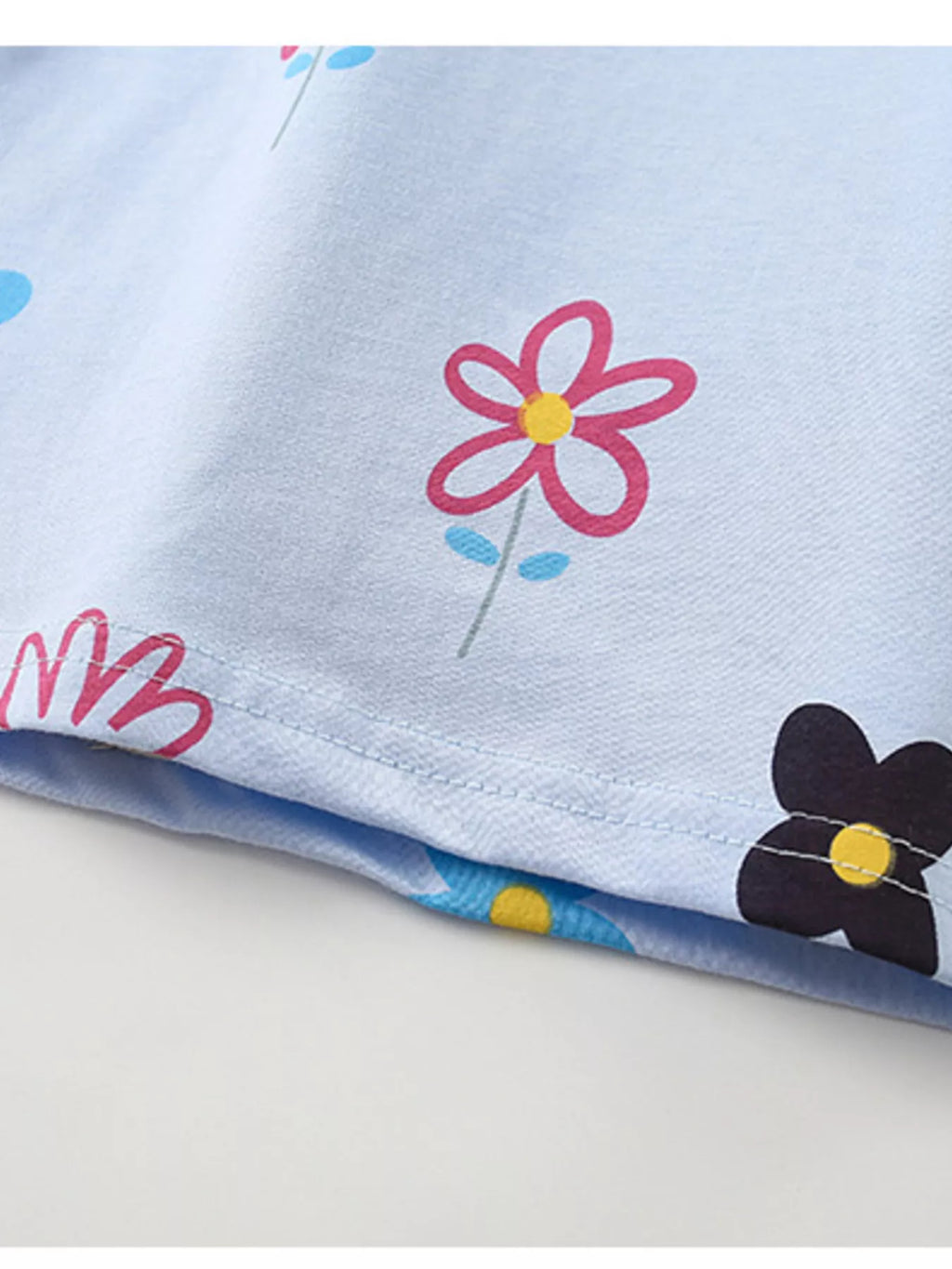 Children's Floral Print Round Neck Top and Shorts Set