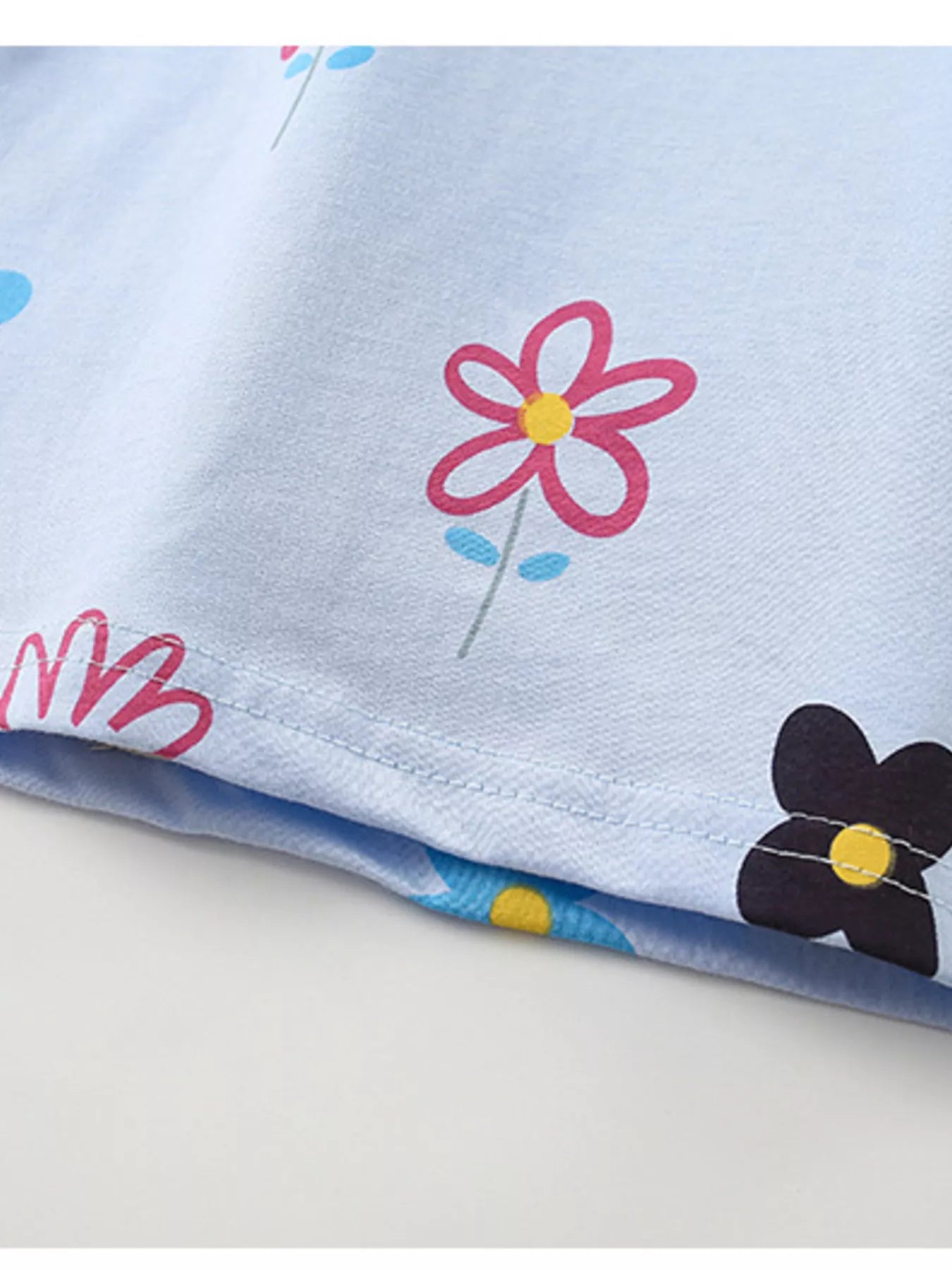 Children's Floral Print Round Neck Top and Shorts Set