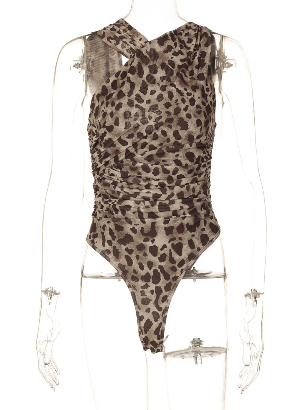 Asymmetrical Neck Leopard Bodysuit
