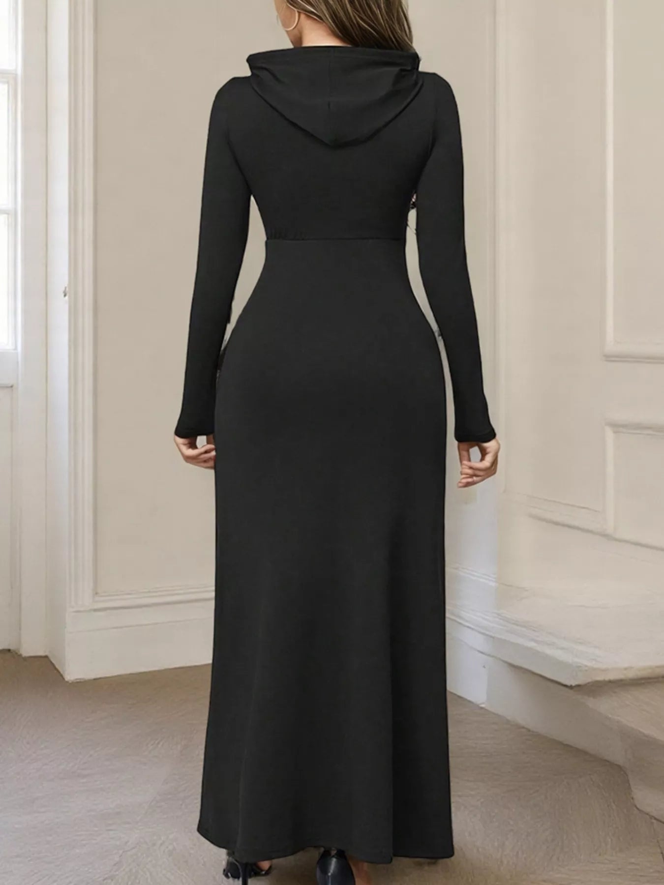Drawstring Long Sleeve Hooded Maxi Dress