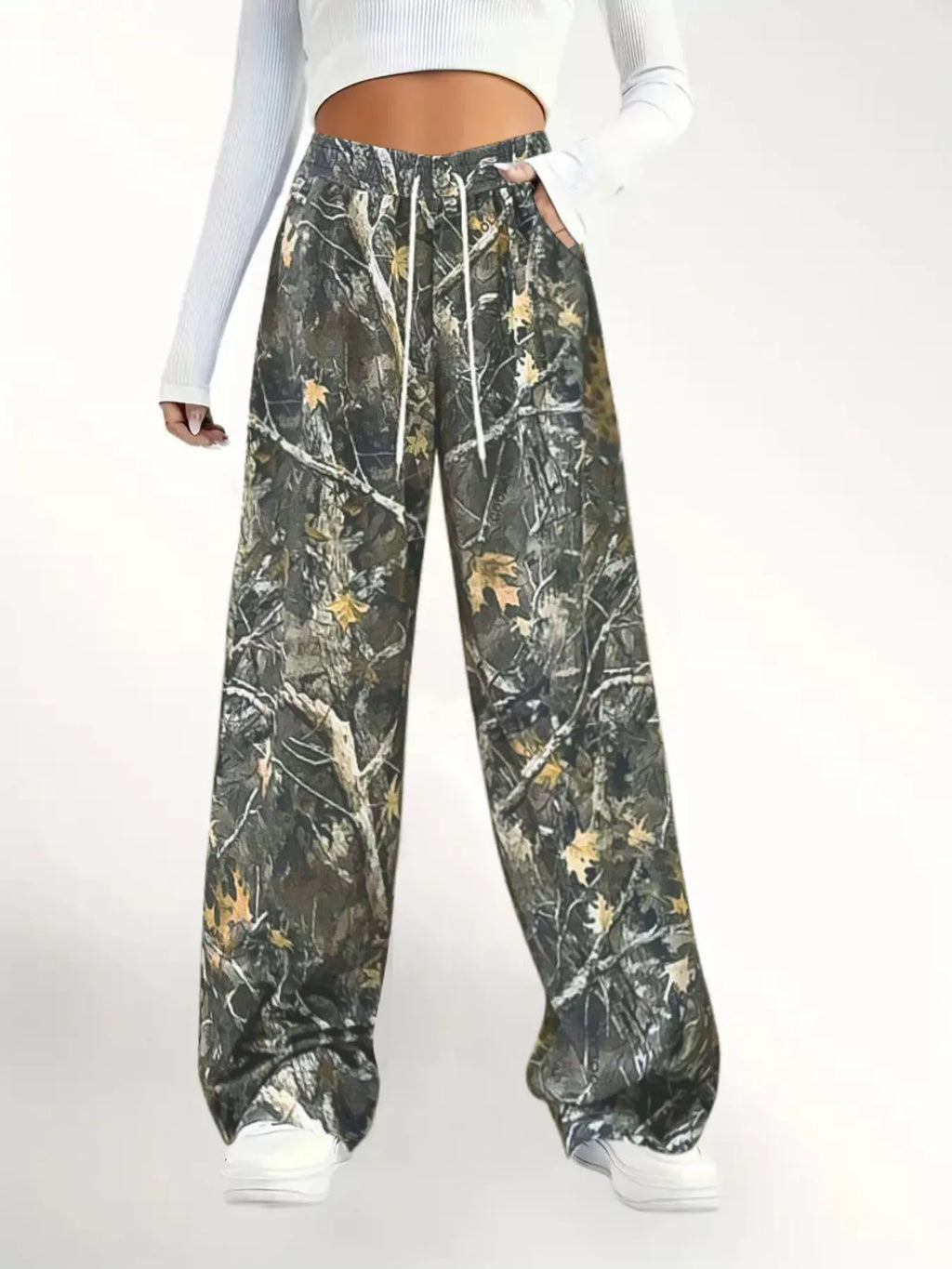 Relaxed Fit Camo Print Drawstring Waist Pants