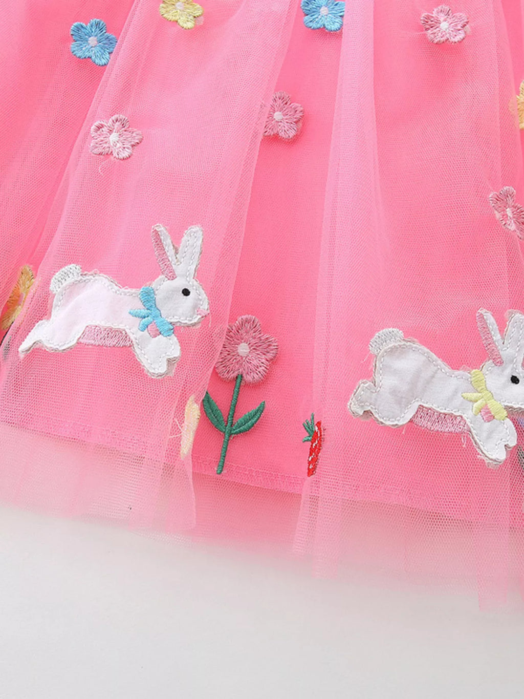 Children's Striped Tulle Dress with Bunny Applique