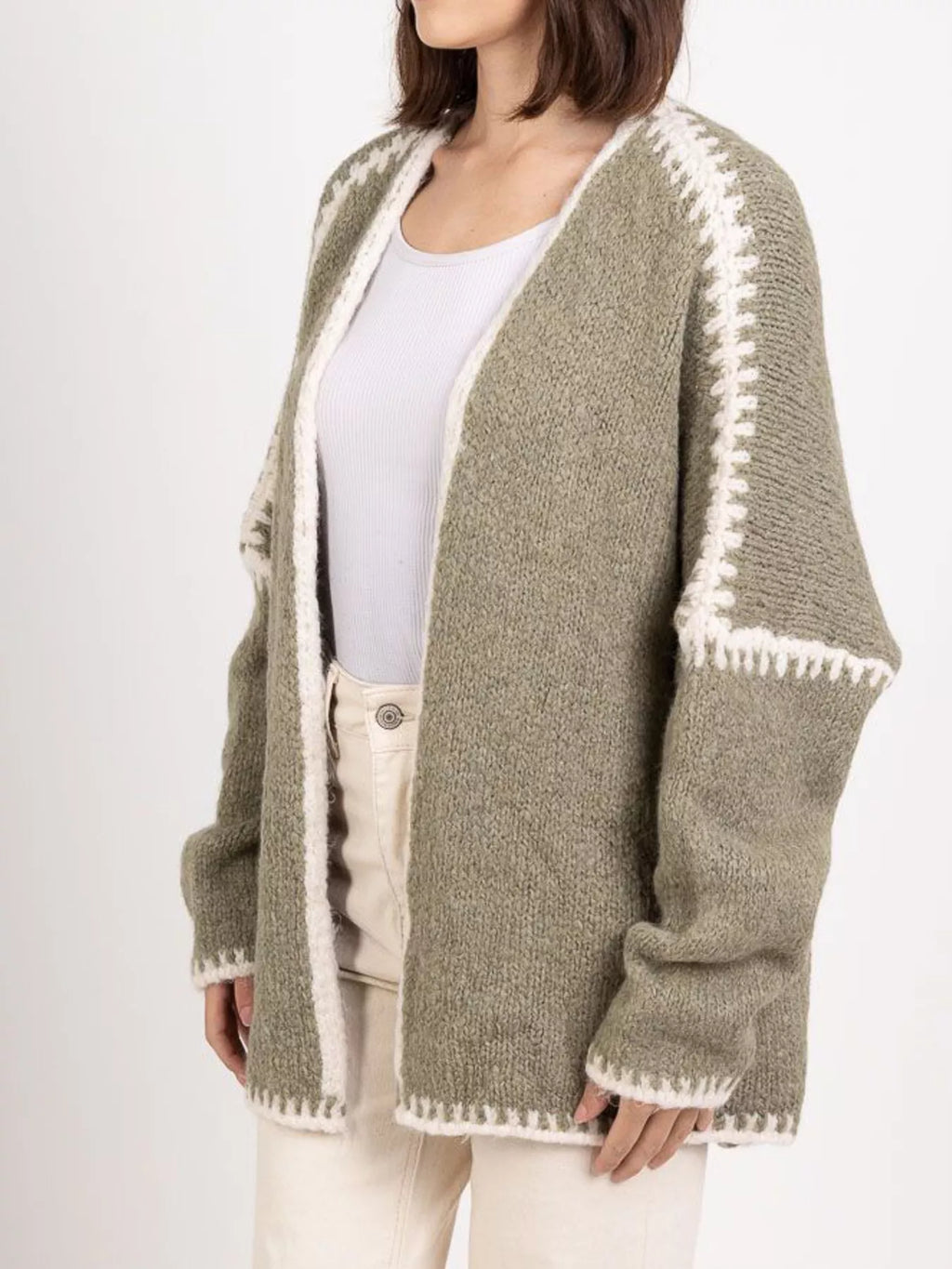 Contrast Trim Open Front Cardigan