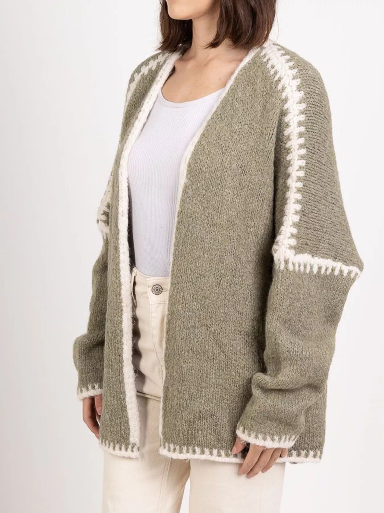 Contrast Trim Open Front Cardigan