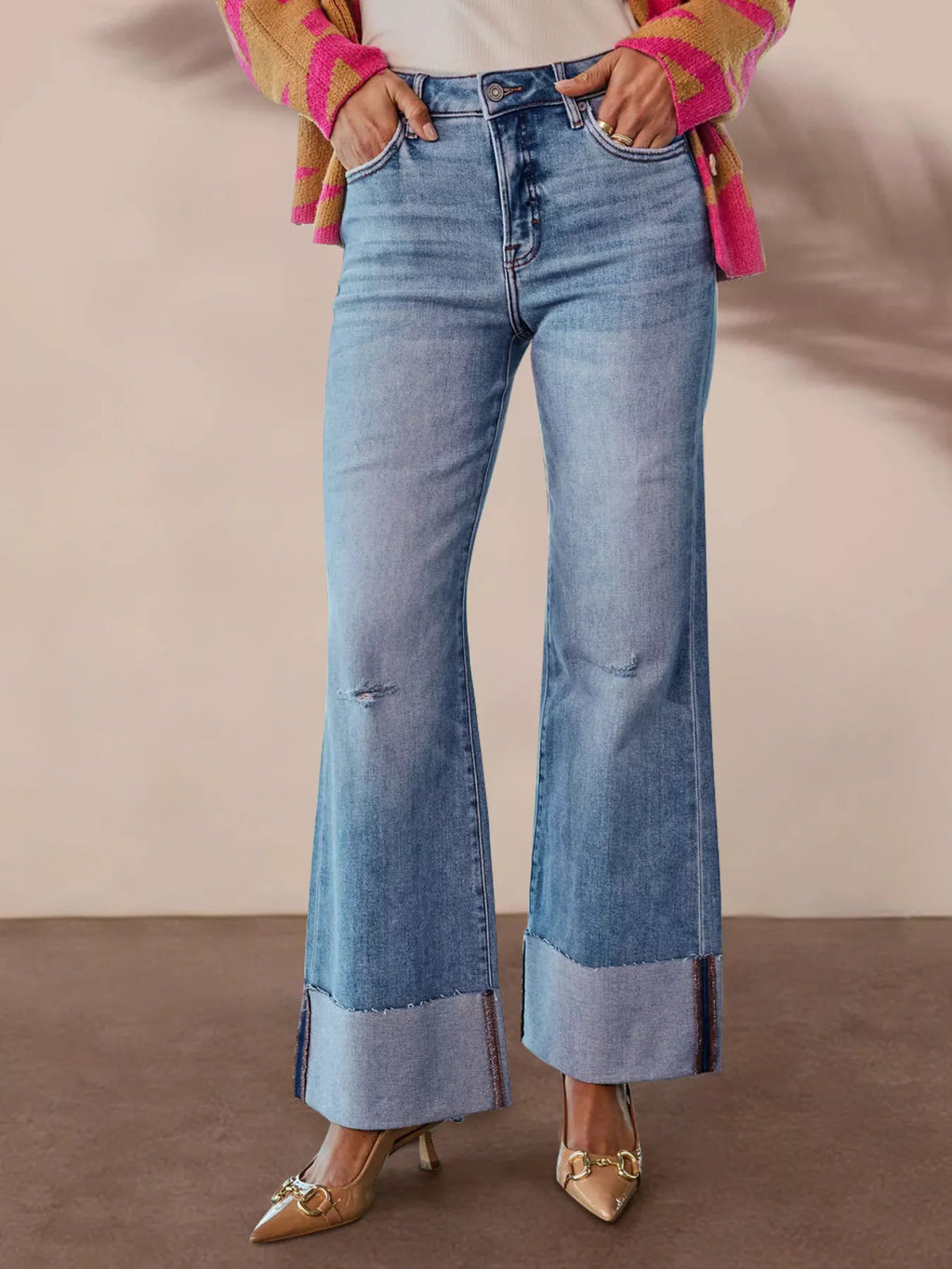 Distressed High-Waisted Flare Jeans