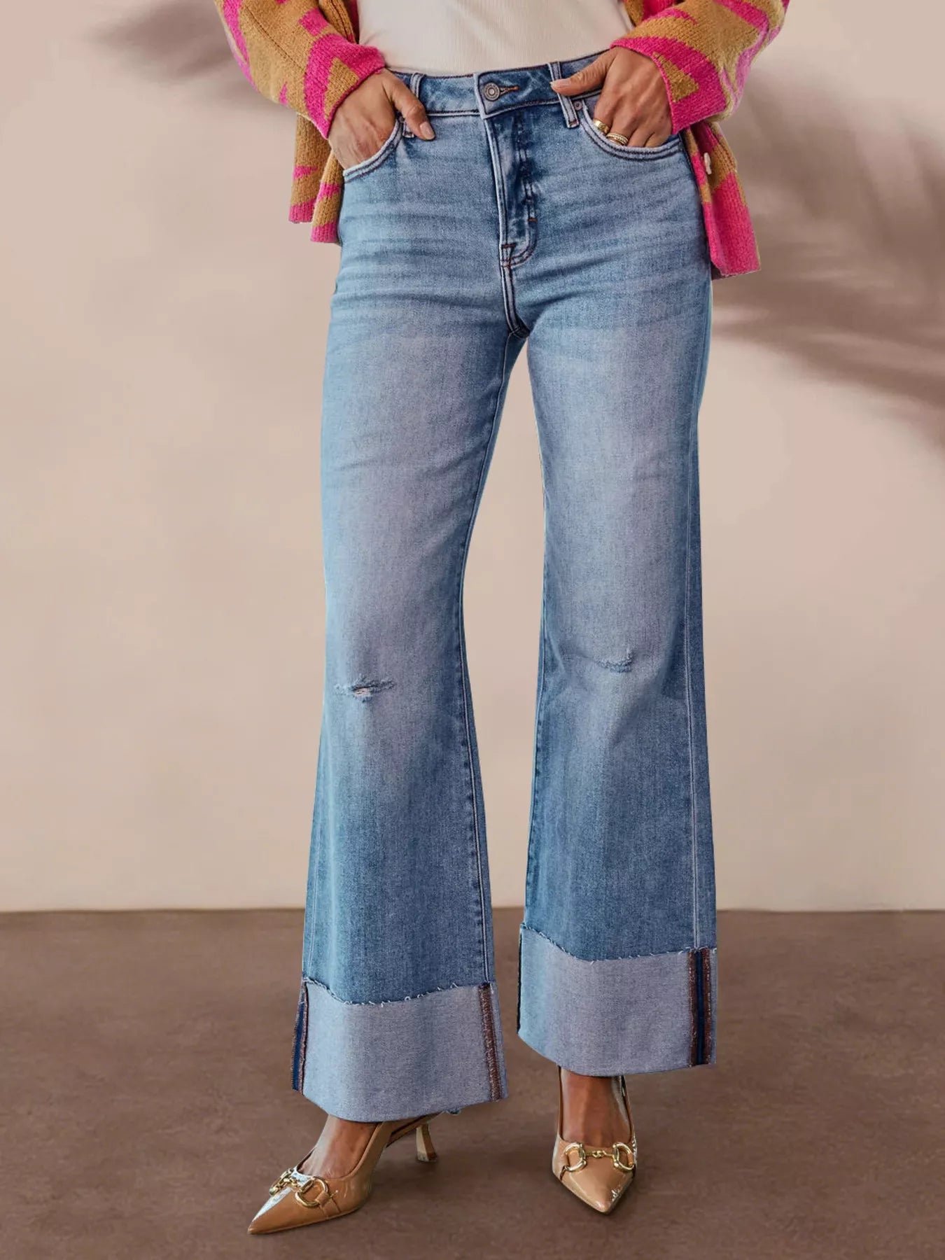 Distressed High-Waisted Flare Jeans