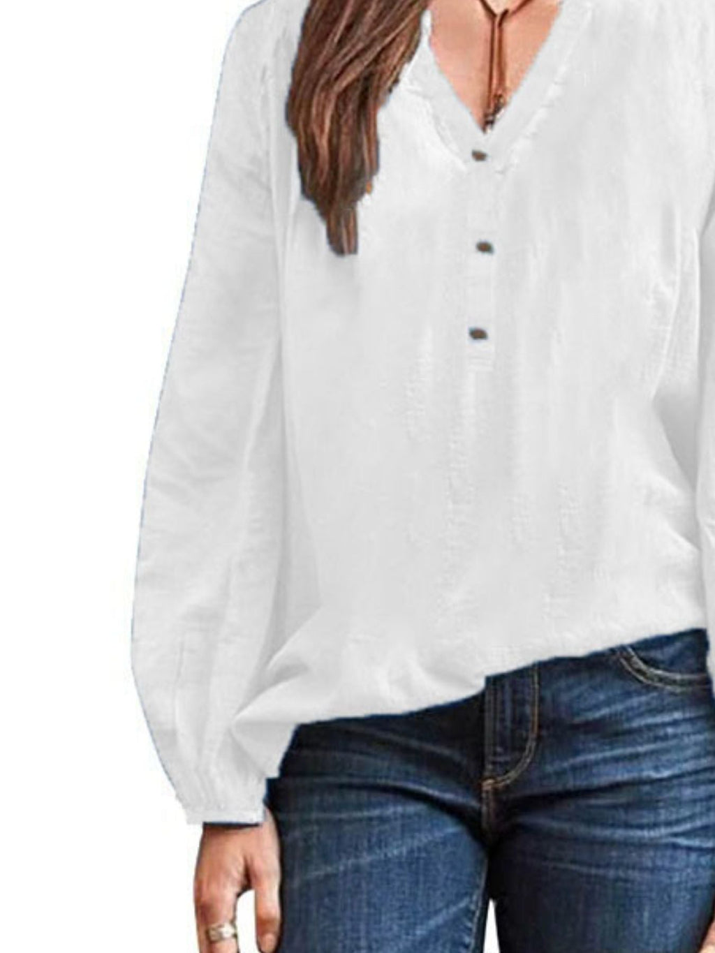 Full Size Notched Long Sleeve Blouse Plus Size