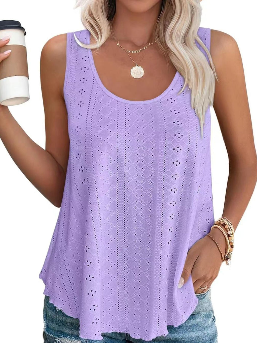 Eyelet Scoop Neck Tank