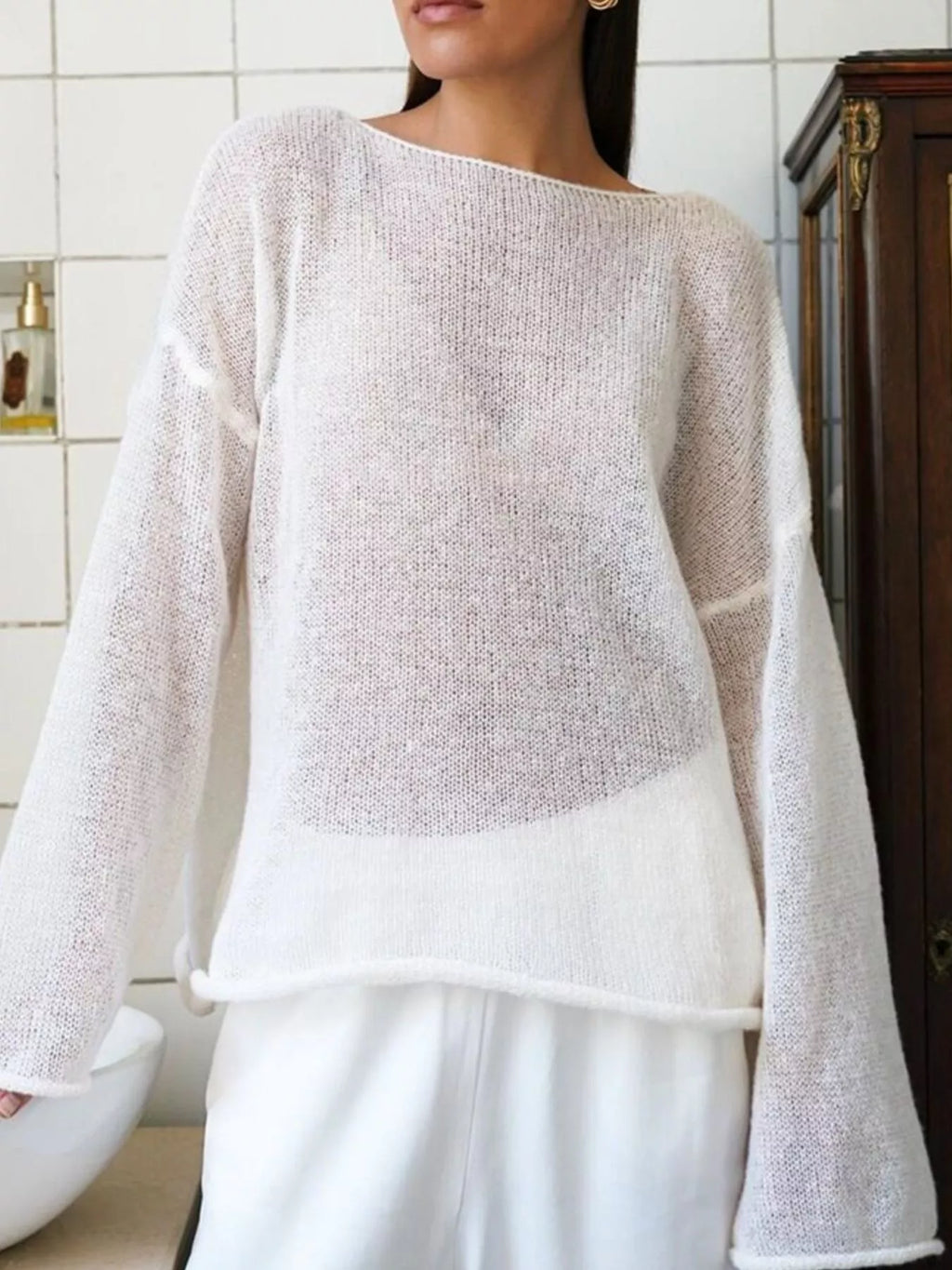 Boat Neck Dropped Shoulder Sweater