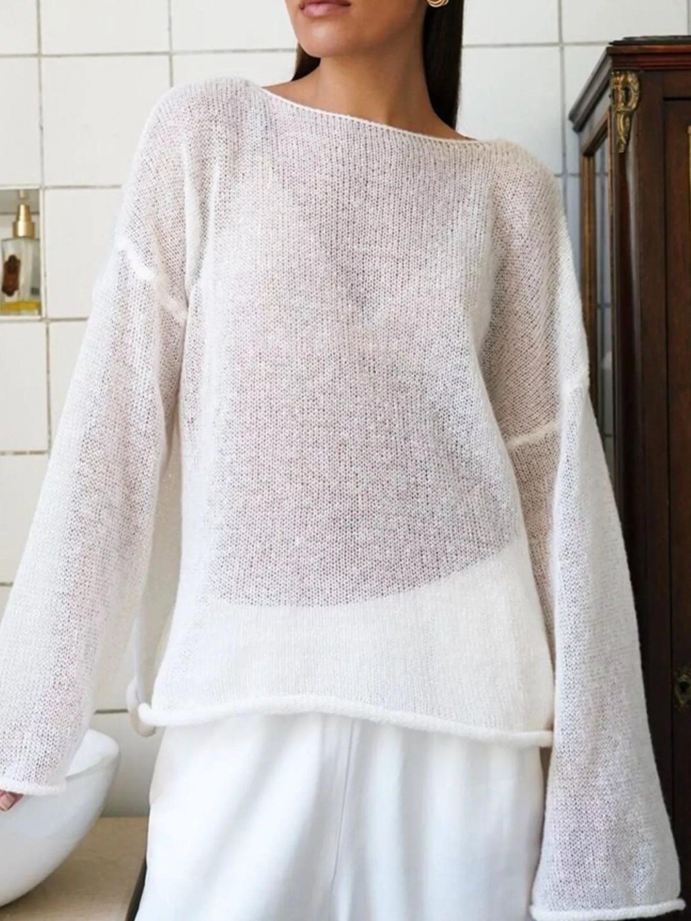 Boat Neck Dropped Shoulder Sweater