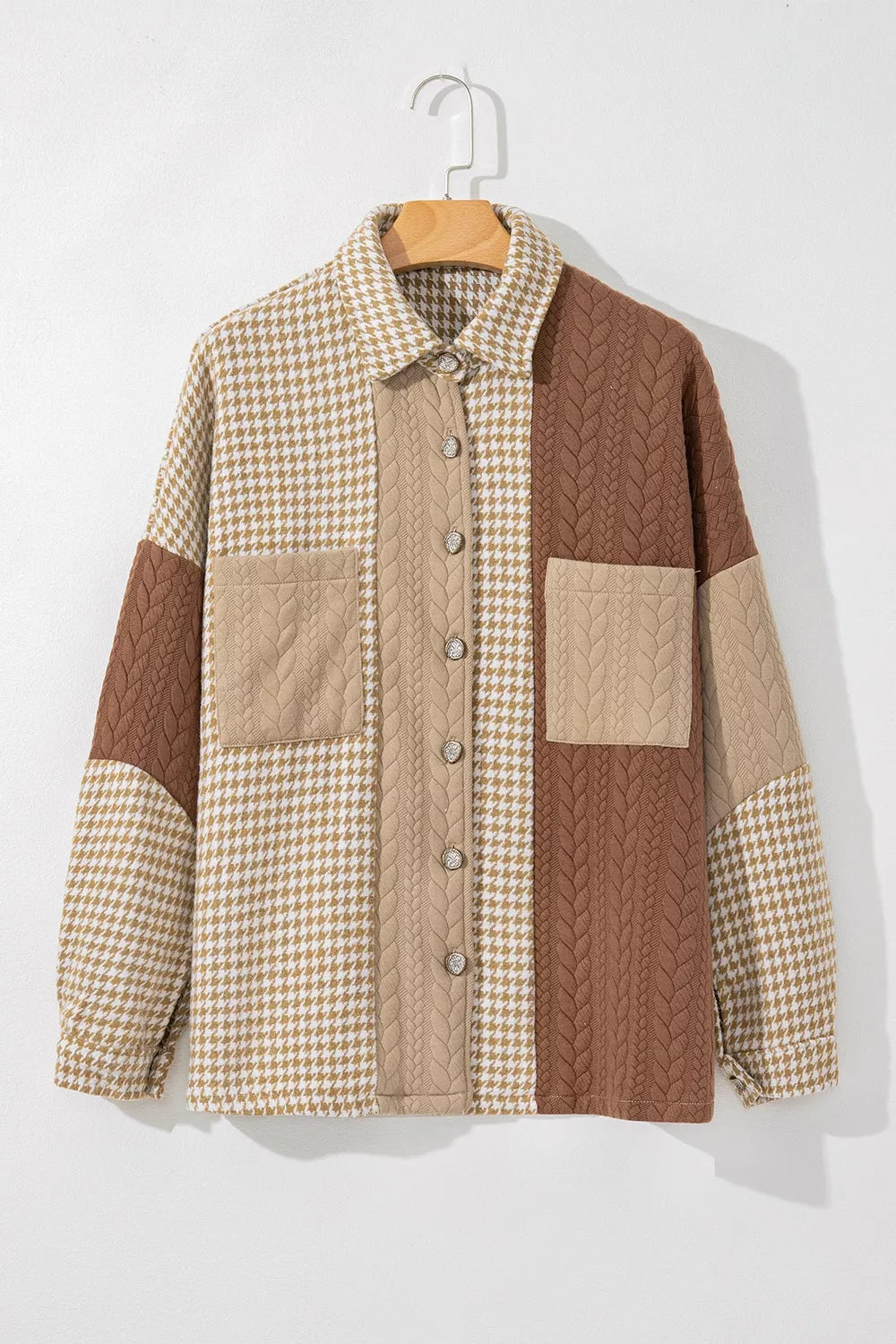 Button Down  Houndstooth Color Block Shacket