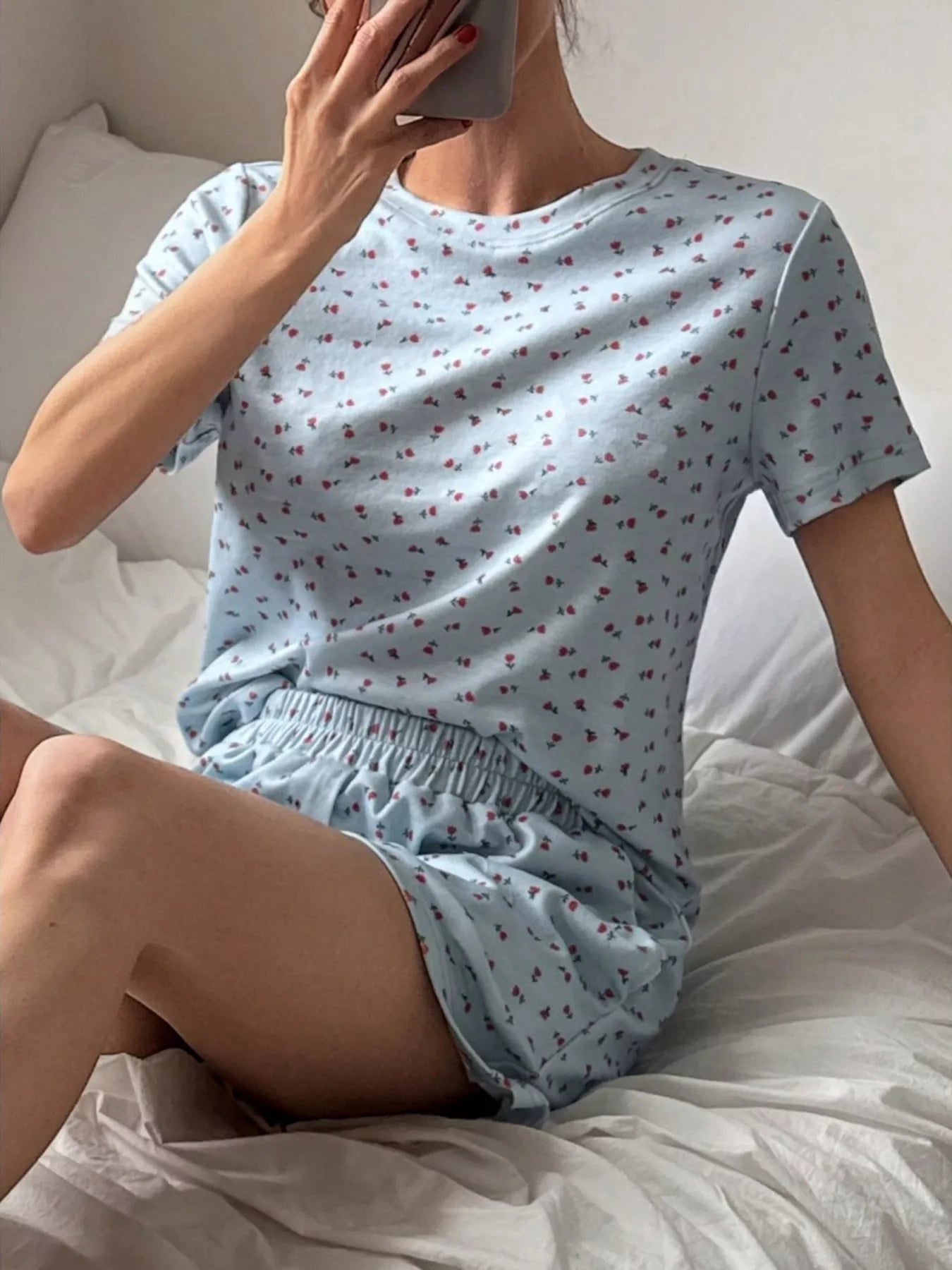 Floral Round Neck Top and Shorts Lounge Set