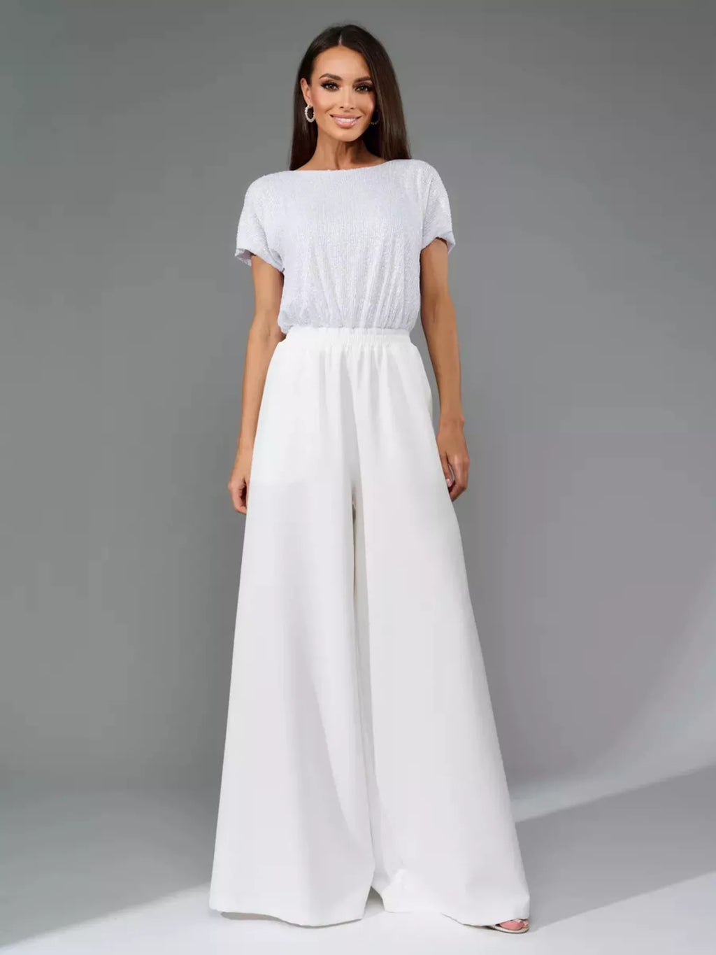 Full Size Sequin Short Sleeve Wide Leg Jumpsuit Plus Size