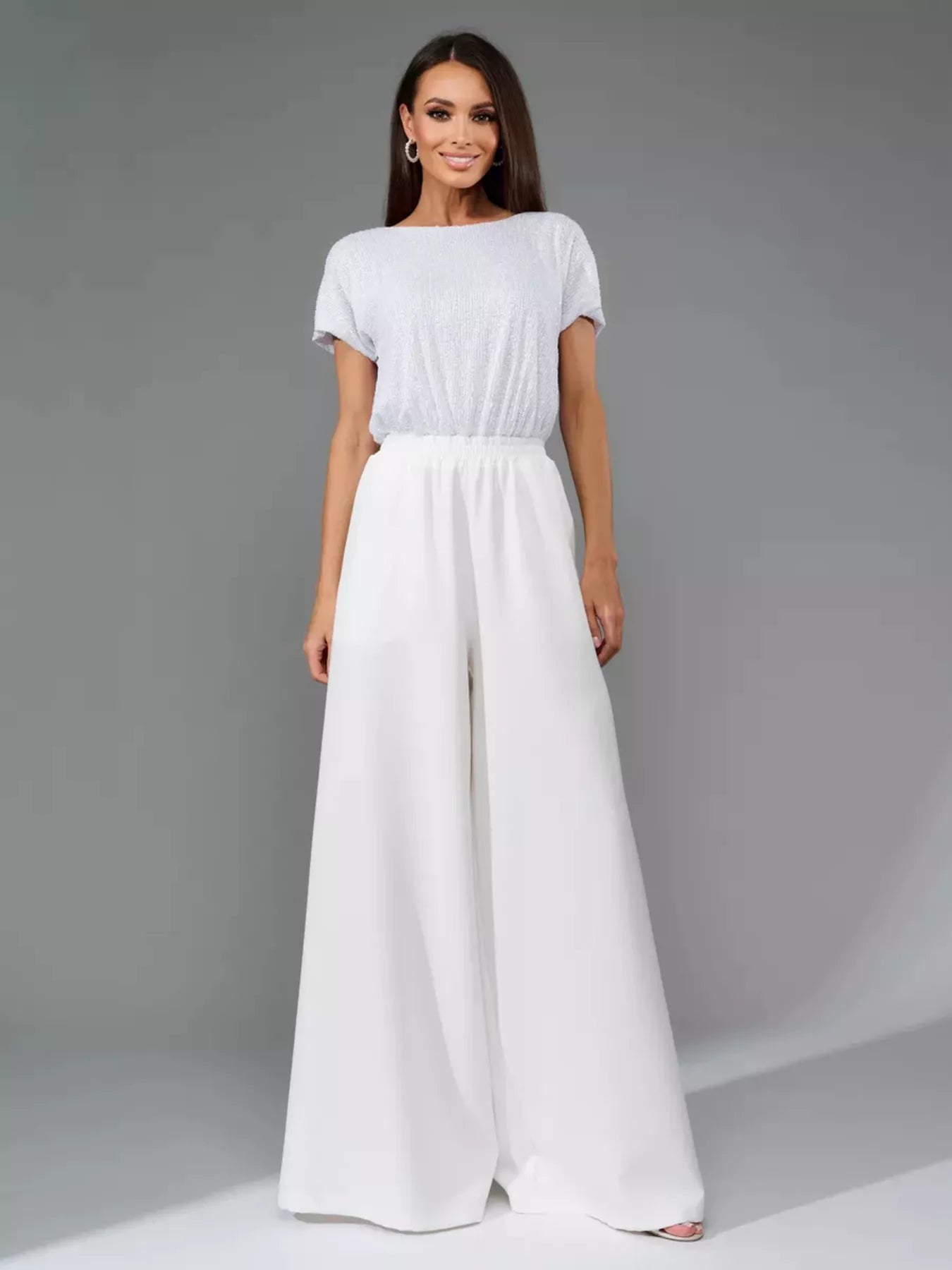 Full Size Sequin Short Sleeve Wide Leg Jumpsuit Plus Size