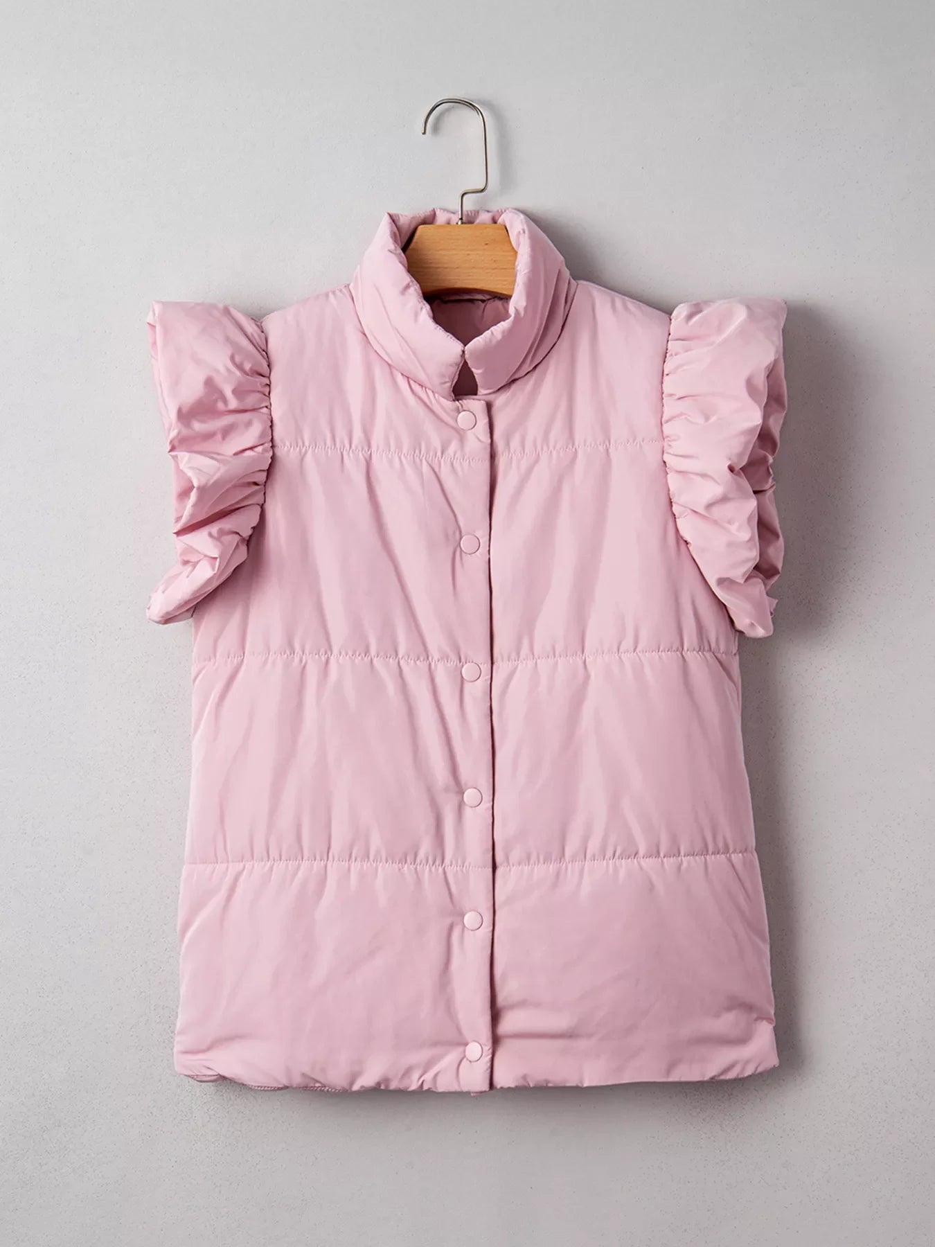 Stand Neck Flutter Sleeve Snap Button Puffer Vest
