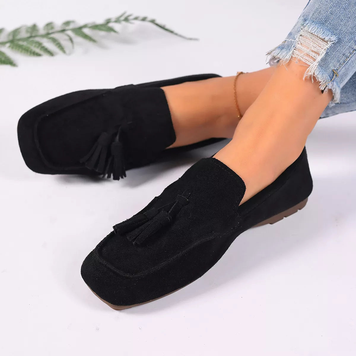 Tassel Accent Suede Loafers
