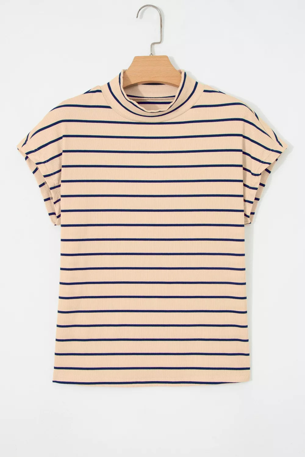 Stripe Mock Neck Short Sleeve Loose Top