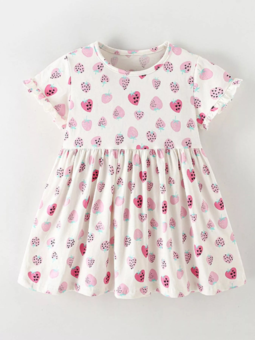 Children's Strawberry Print Ruffle Sleeve Casual Dress